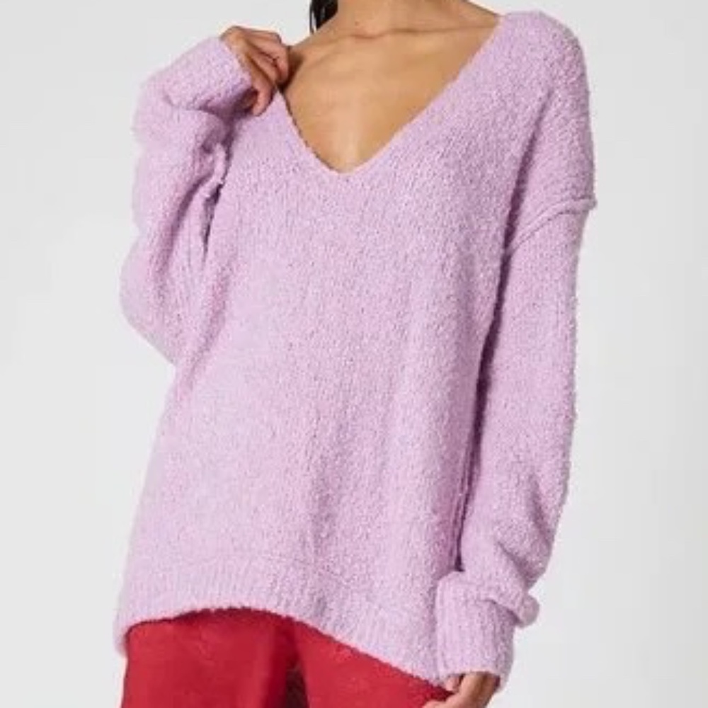 Free People, Lofty V-Neck Sweater, Lavender, Size X-Small
